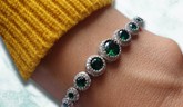 Silver Synthetic Emerald & Cubic Zirconia Bracelet